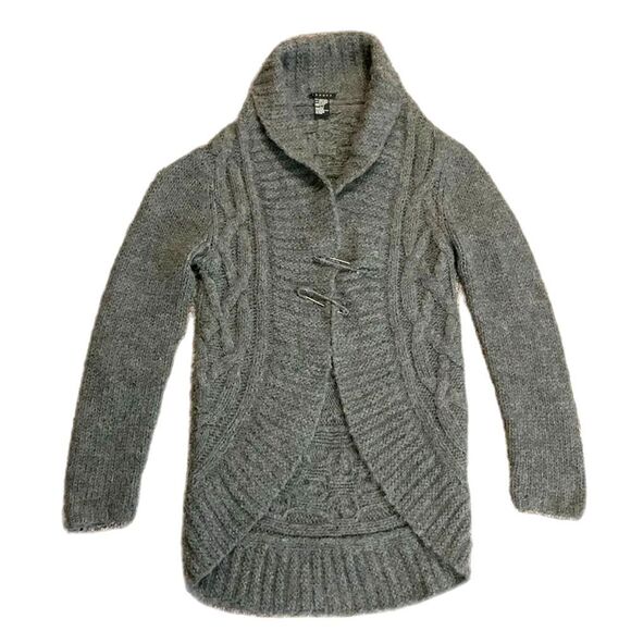 Theory Gray Wool Alpaca Blend Shawl Collar Chunky Cable Knit Cardigan Size S - Picture 2 of 13